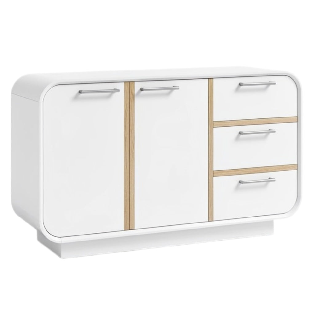 **Moderne kast met witte afwerking en houten accenten**