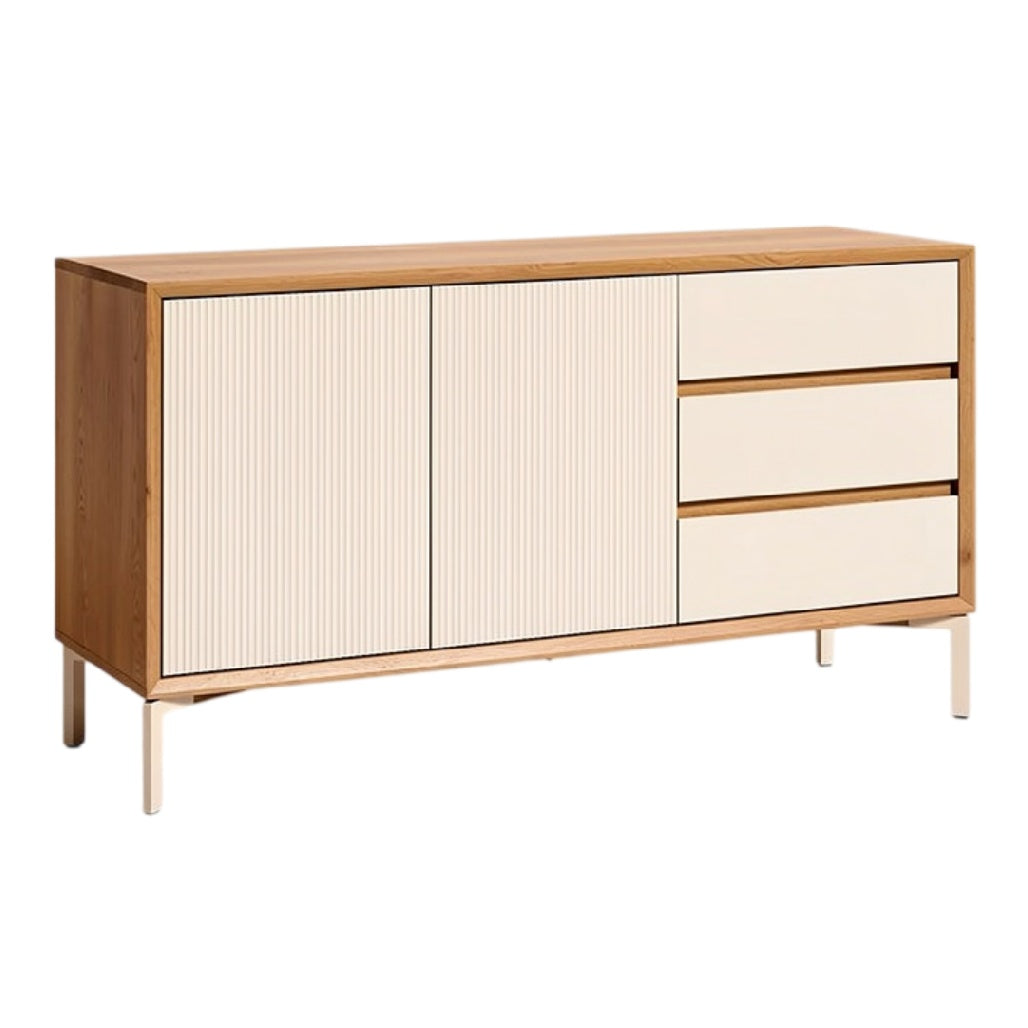 **Technische titel in het Nederlands: Moderne houten dressoir met lades en deuren**