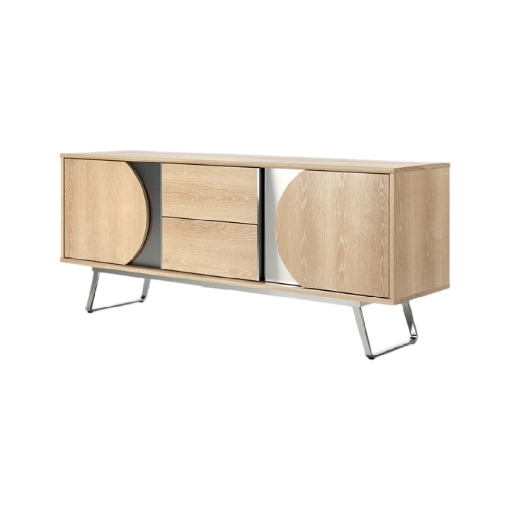Titel in het Nederlands: **Moderne Eikenhouten TV-kast met Glazen Deuren en Minimalistisch Ontwerp**